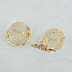 Custom Bling Pacifier Keepsake with Personalized Baby's Name Gift set with Clip.