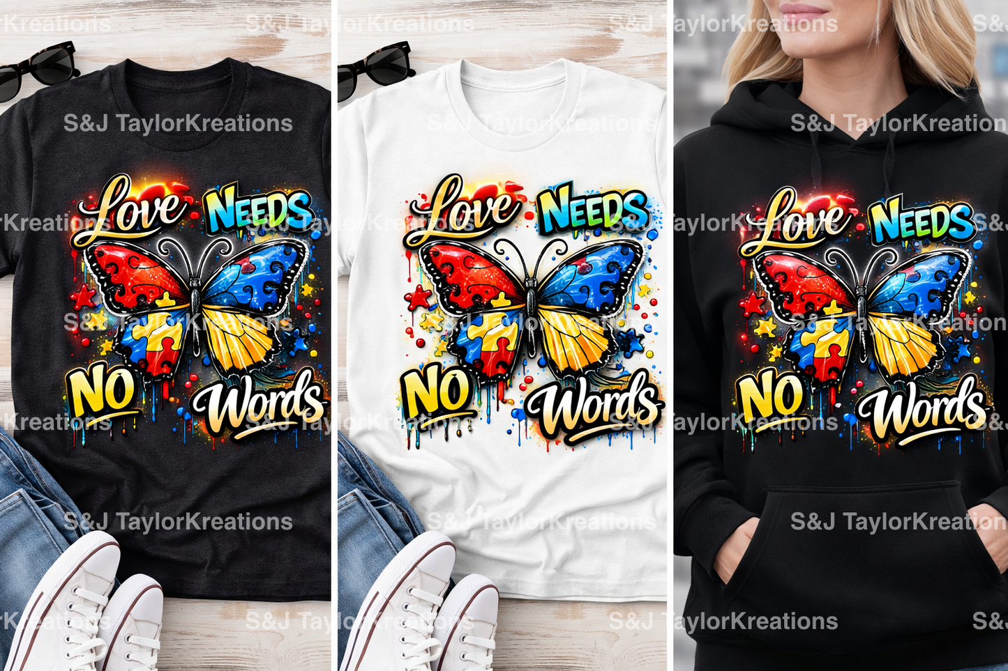 Autism Awareness Shirt- Love needs no words Butterfly Tee